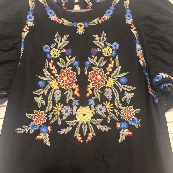 Free People Evangeline Embroidered Shift Dress- black- SIZE SMALL - Picture 3 of 4